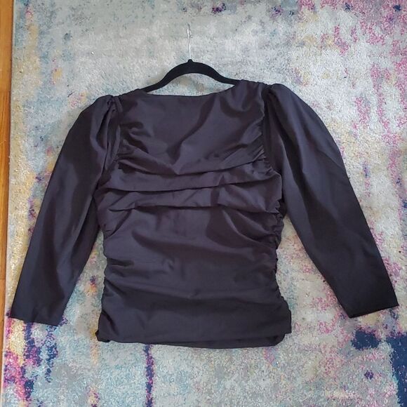 Senlis Black Rouched Shirt with Slightly Puff Sleeves - Picture 6 of 12